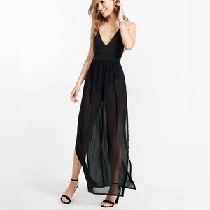 Stunning Sheer Black Bodysuit Maxi Dress